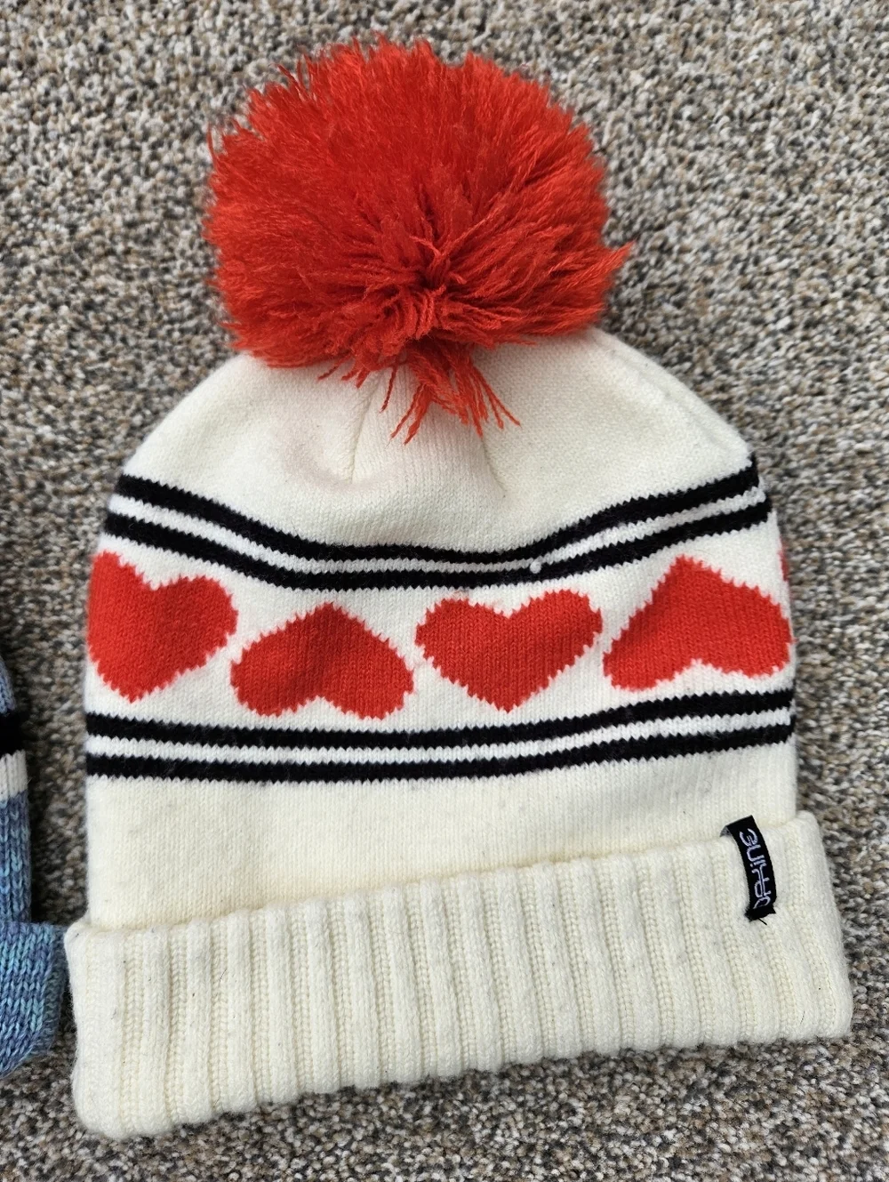 Dakine Women's Pom Beanies Heart Knit Blue Argyle Snowboard Winter Ski Hat Cap